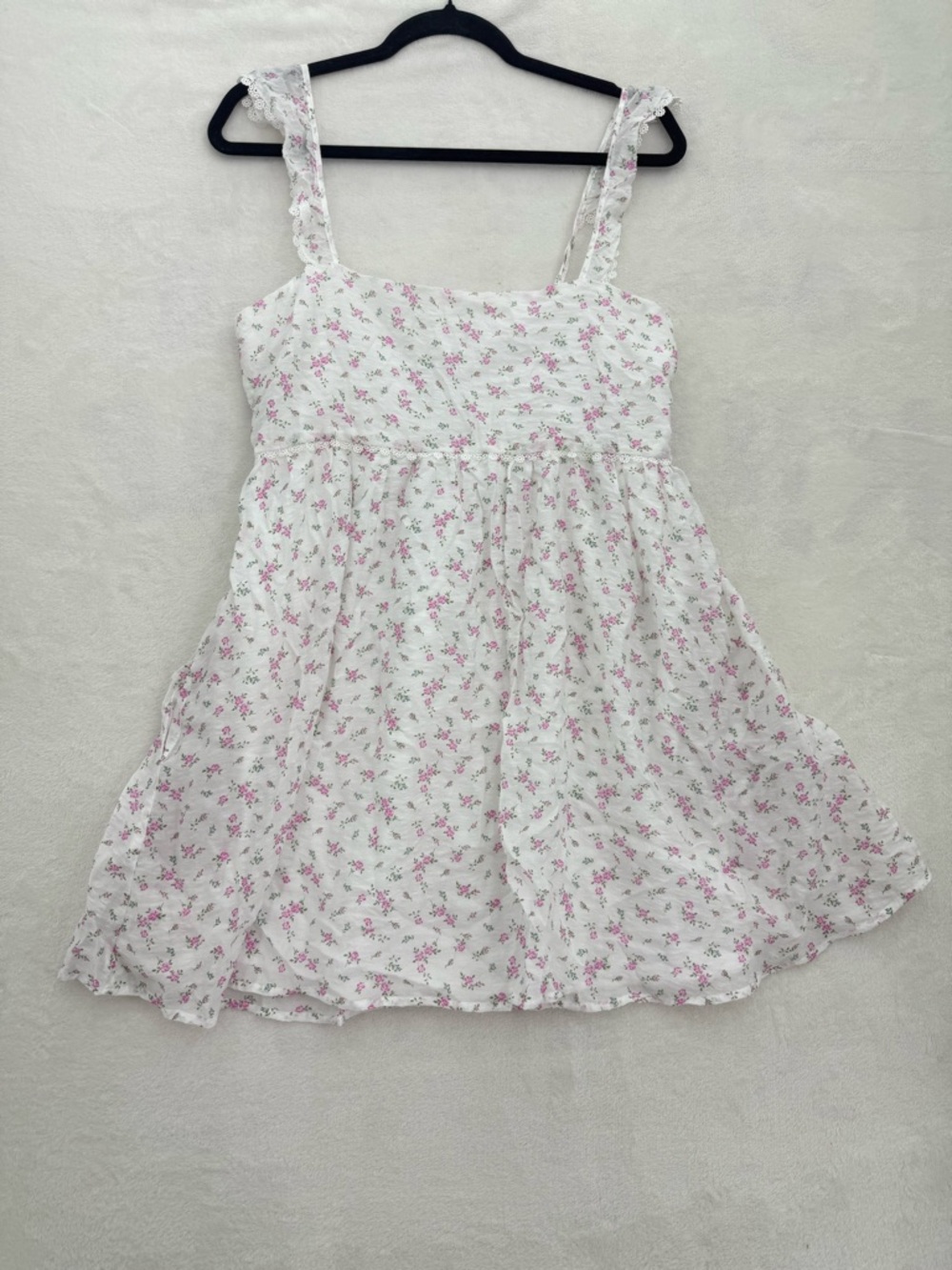 Altar’d State White And Pink Floral Mini Dress Size Large Ruffles Cottagecore